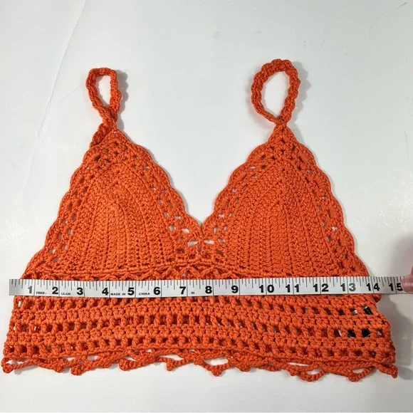 Shein Orange Crochet Shell Knitted Knit Cropped Boho Bohemian Tank Top Small S - Picture 3 of 6